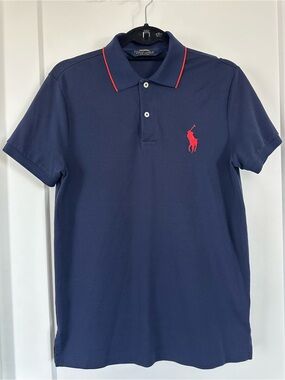 Polo by Ralph Lauren Navy Big Logo Polo with Red Logo & Piping